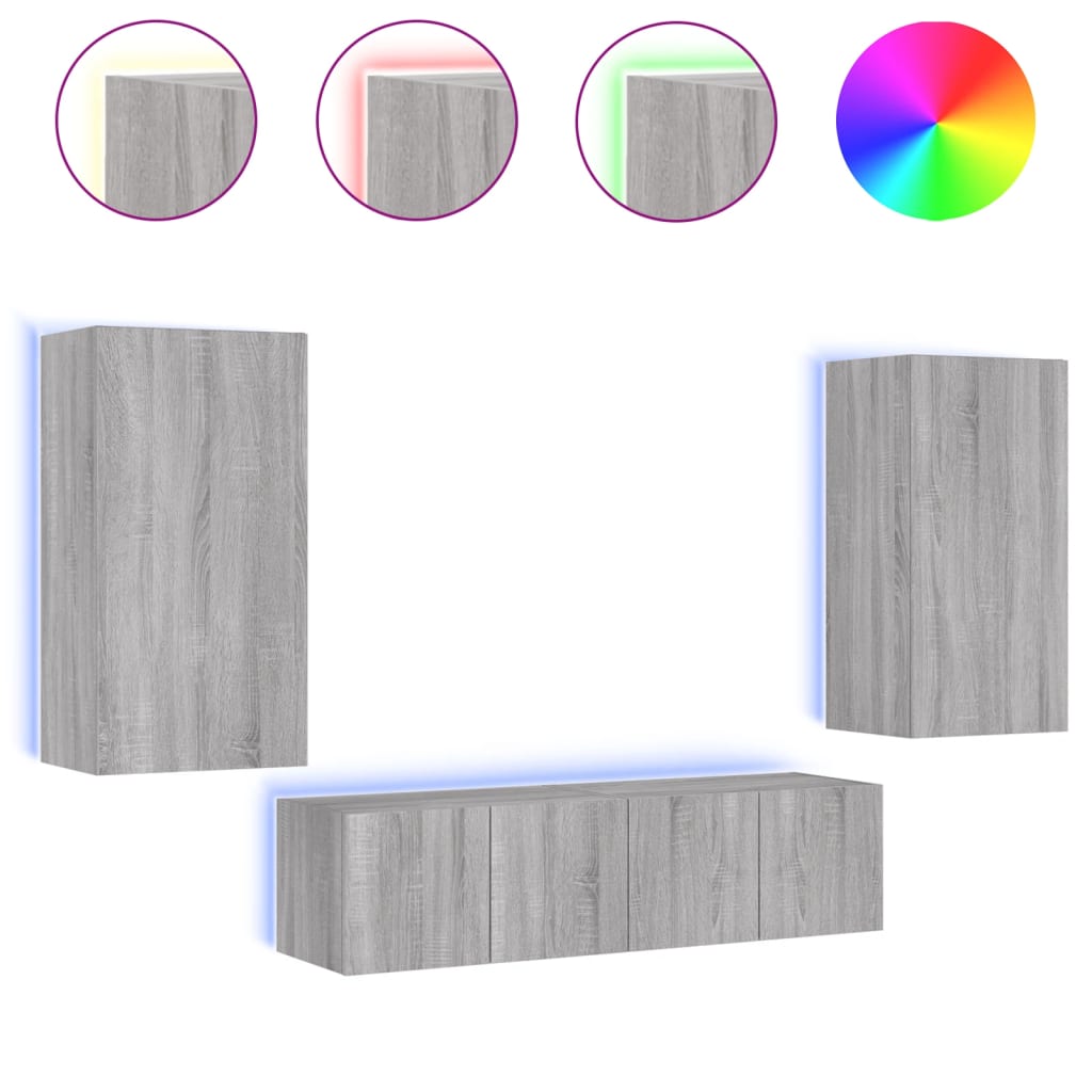 Mobili Tv A Muro Con Led 4Pz In Legno Multistrato