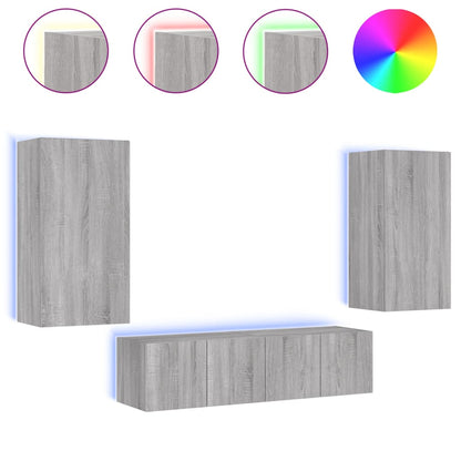 Mobili Tv A Muro Con Led 4Pz In Legno Multistrato