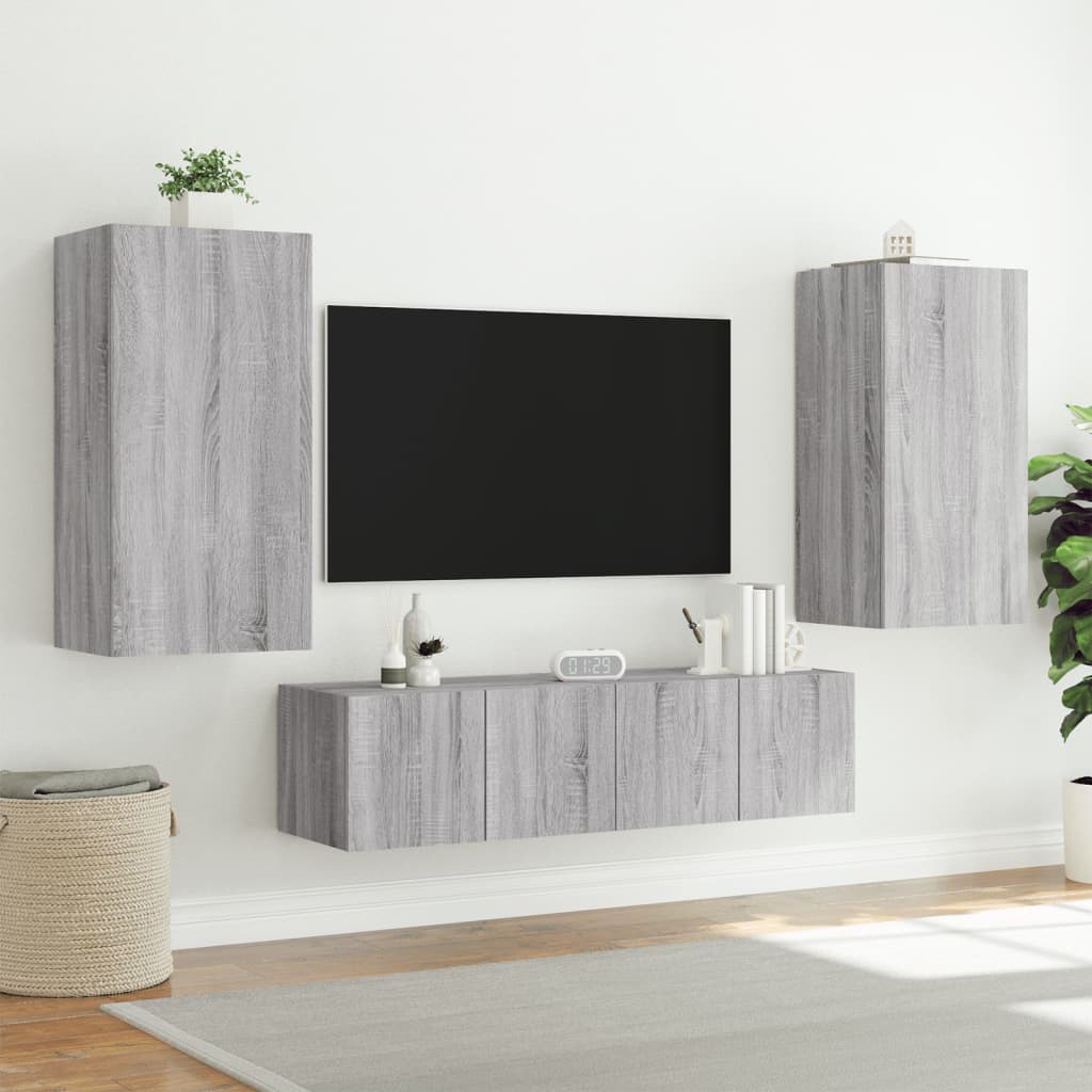 Mobili Tv A Muro Con Led 4Pz In Legno Multistrato