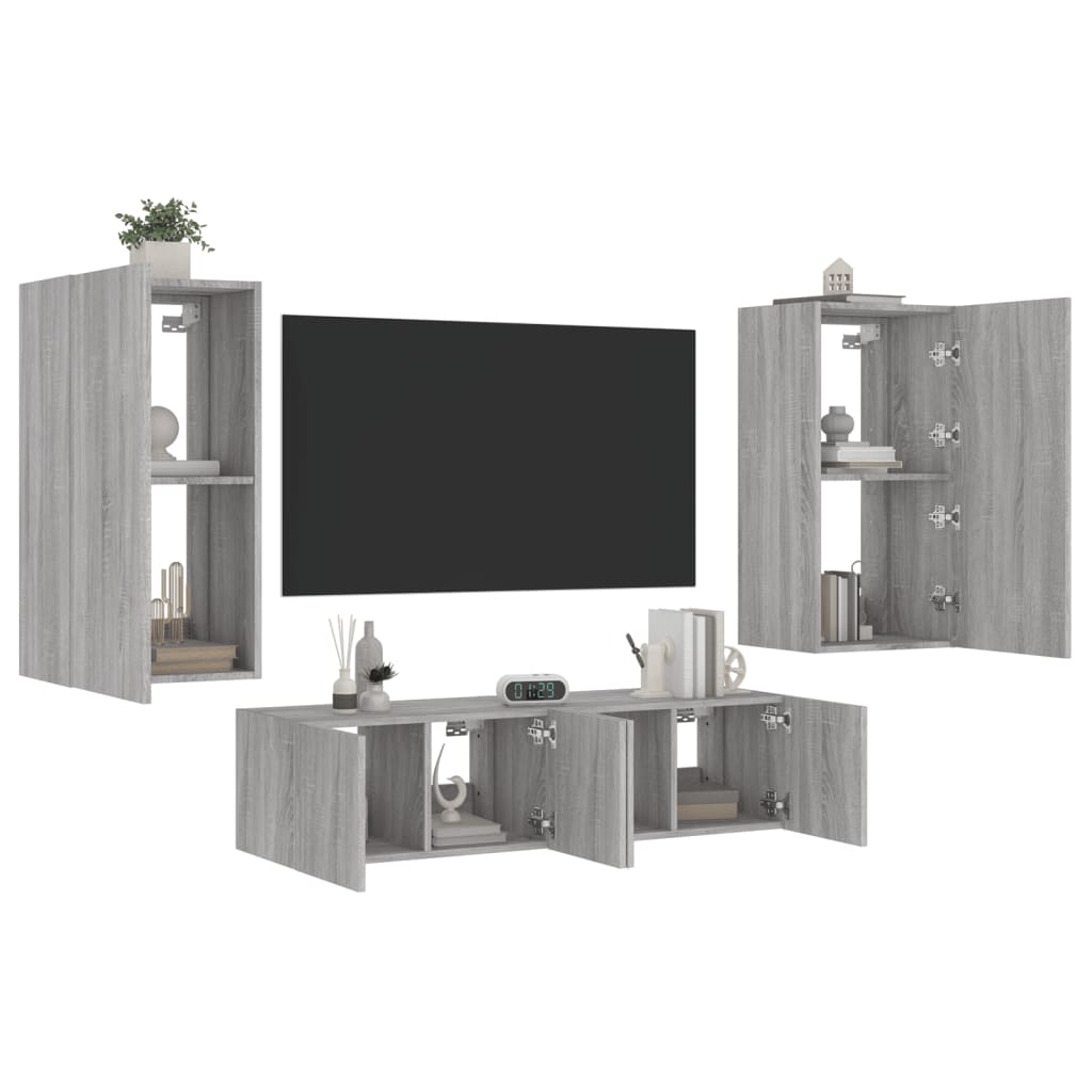 Mobili Tv A Muro Con Led 4Pz In Legno Multistrato