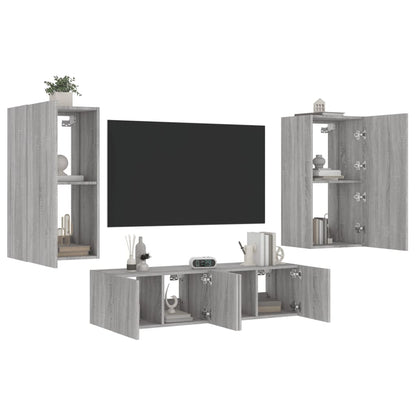 Mobili Tv A Muro Con Led 4Pz In Legno Multistrato