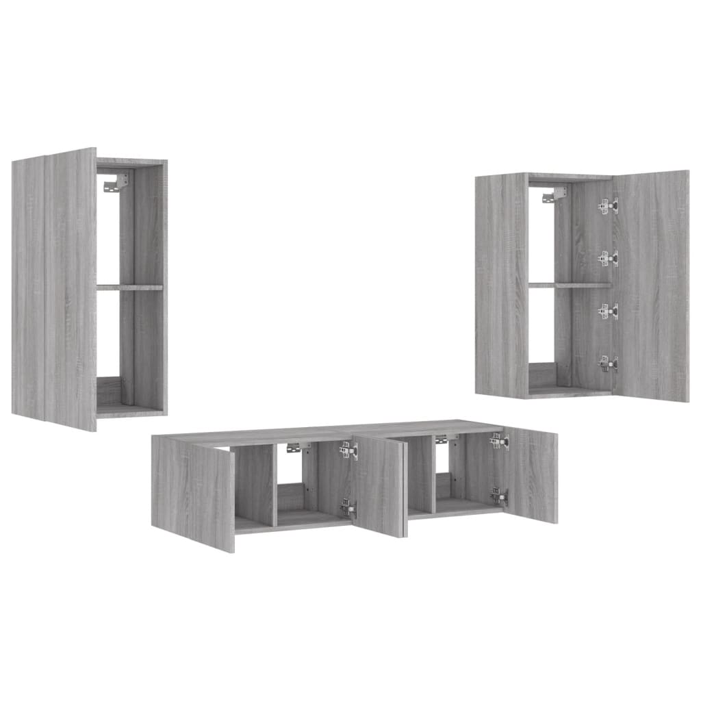 Mobili Tv A Muro Con Led 4Pz In Legno Multistrato