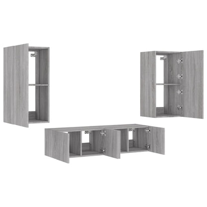 Mobili Tv A Muro Con Led 4Pz In Legno Multistrato