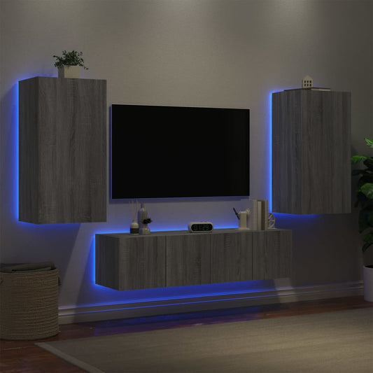 Mobili Tv A Muro Con Led 4Pz In Legno Multistrato
