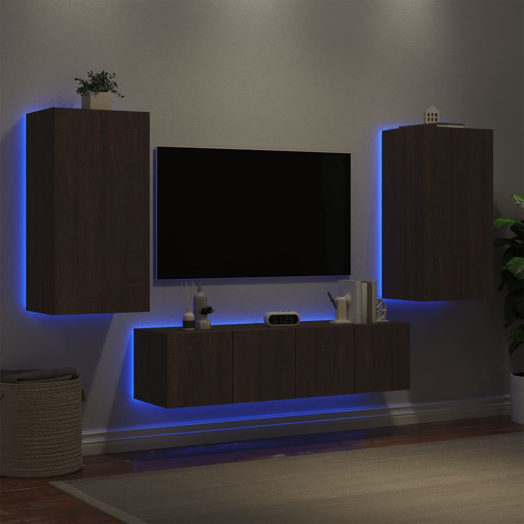 Mobili Tv A Muro Con Led 4Pz In Legno Multistrato