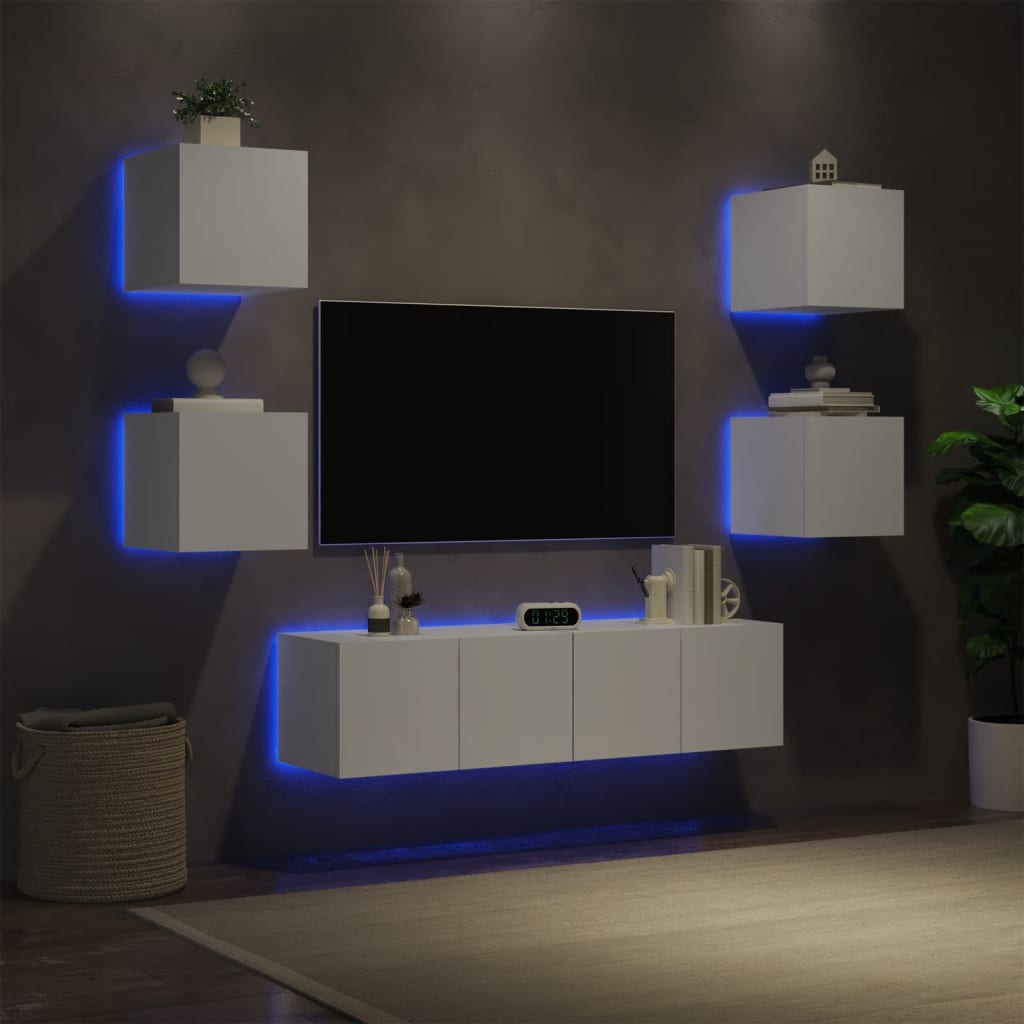 Mobili Tv A Muro Con Led 6Pz Legno Multistrato