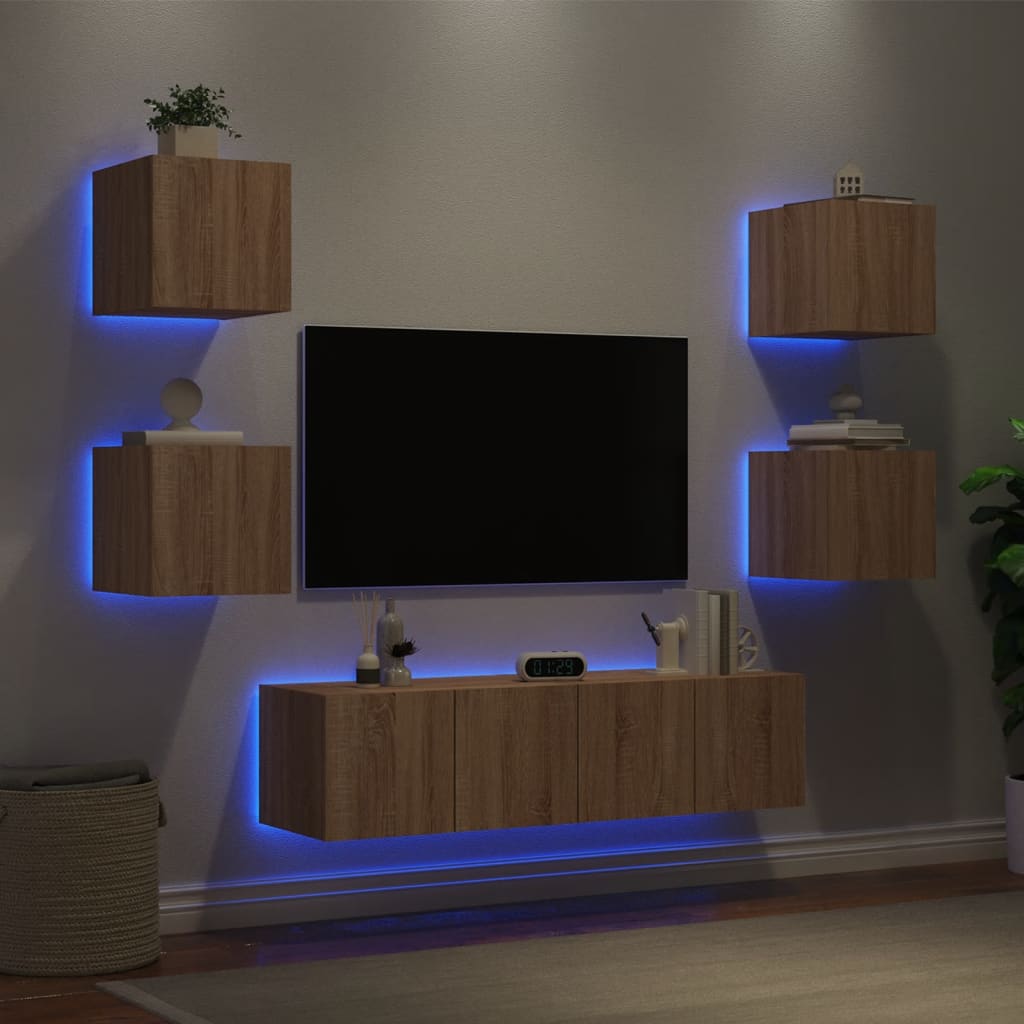 Mobili Tv A Muro Con Led 6Pz Legno Multistrato