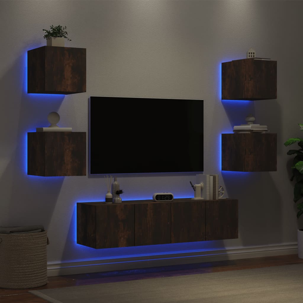 Mobili Tv A Muro Con Led 6Pz Legno Multistrato