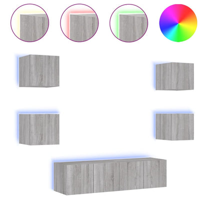 Mobili Tv A Muro Con Led 6Pz Legno Multistrato