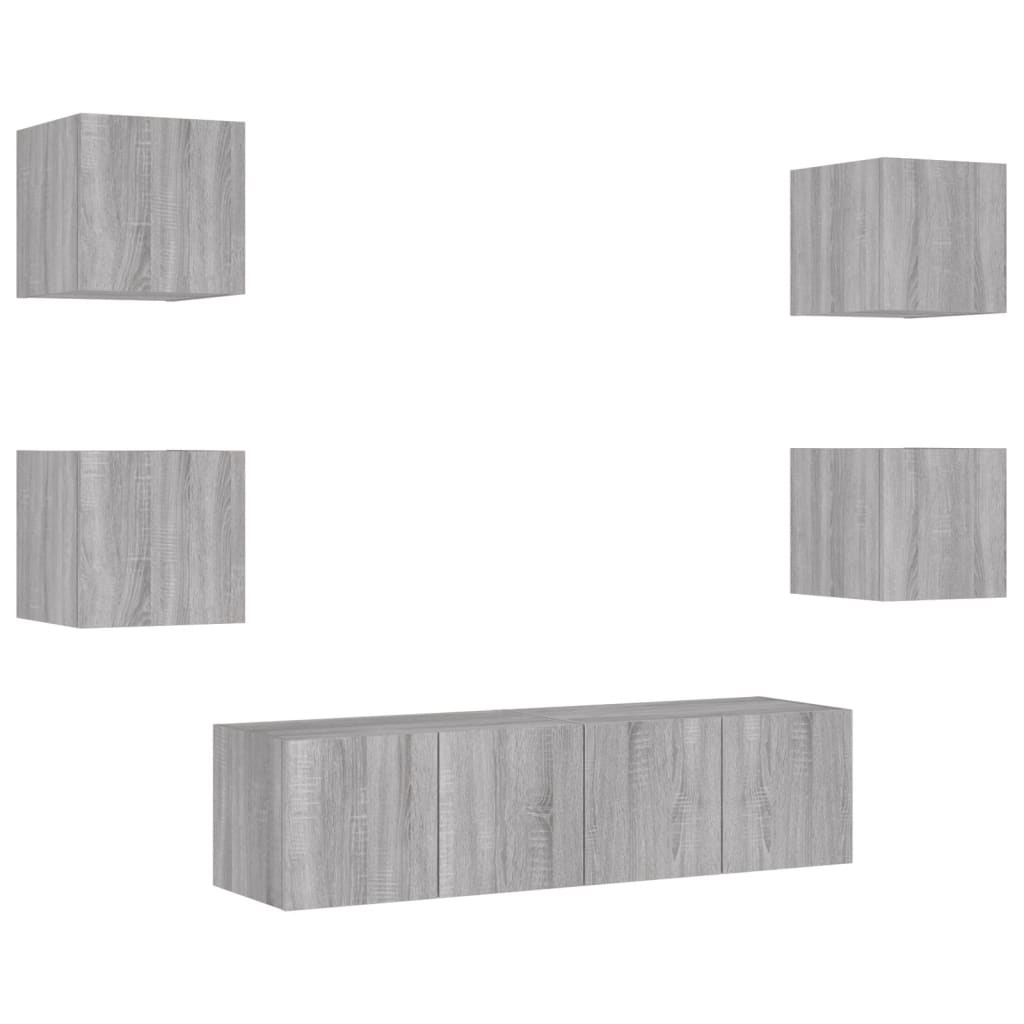 Mobili Tv A Muro Con Led 6Pz Legno Multistrato