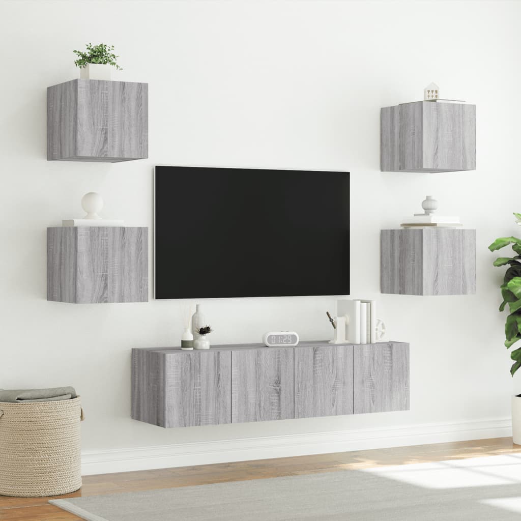 Mobili Tv A Muro Con Led 6Pz Legno Multistrato