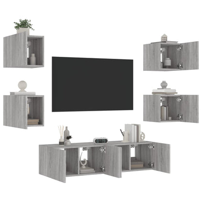 Mobili Tv A Muro Con Led 6Pz Legno Multistrato