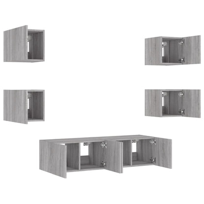 Mobili Tv A Muro Con Led 6Pz Legno Multistrato