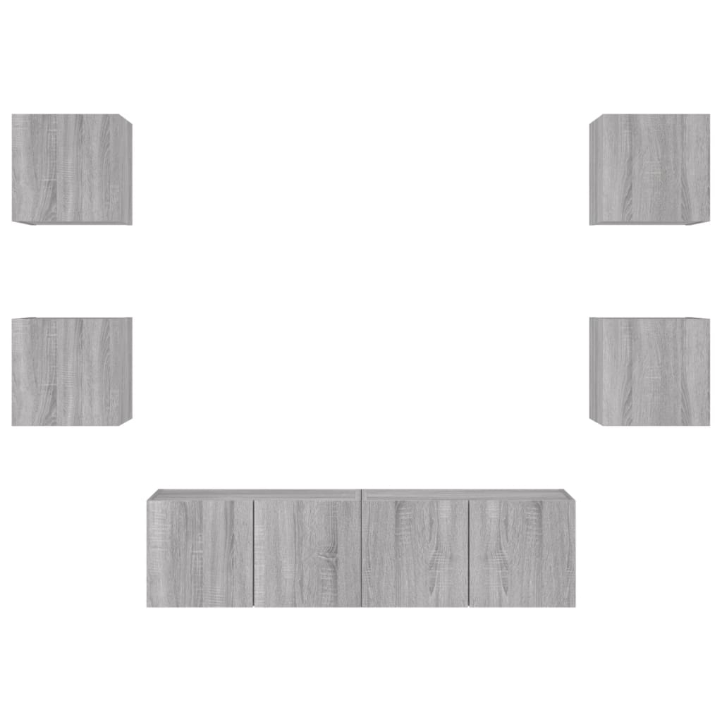 Mobili Tv A Muro Con Led 6Pz Legno Multistrato
