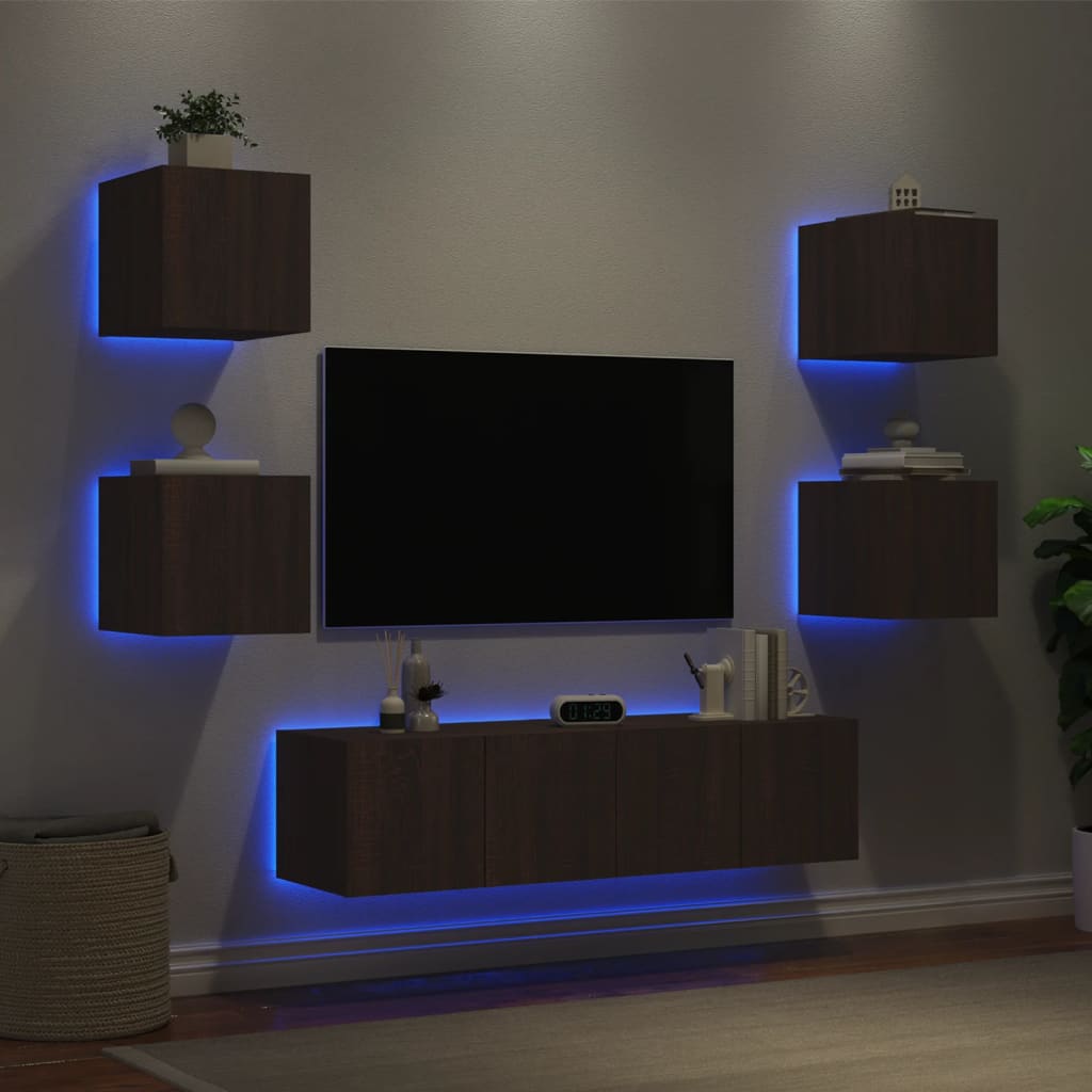 Mobili Tv A Muro Con Led 6Pz Legno Multistrato