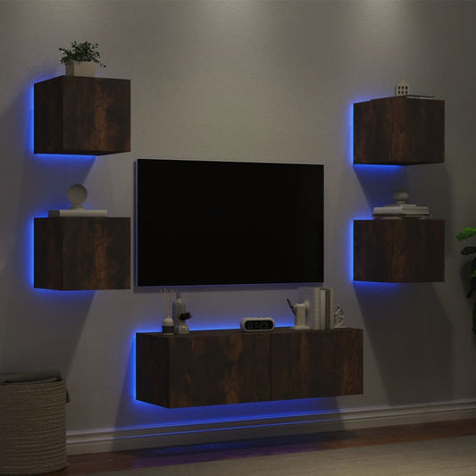Mobili Tv A Muro 5Pz Con Luci Led