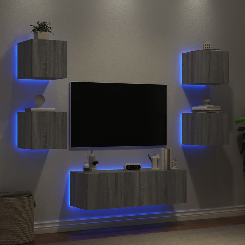 Mobili Tv A Muro 5Pz Con Luci Led