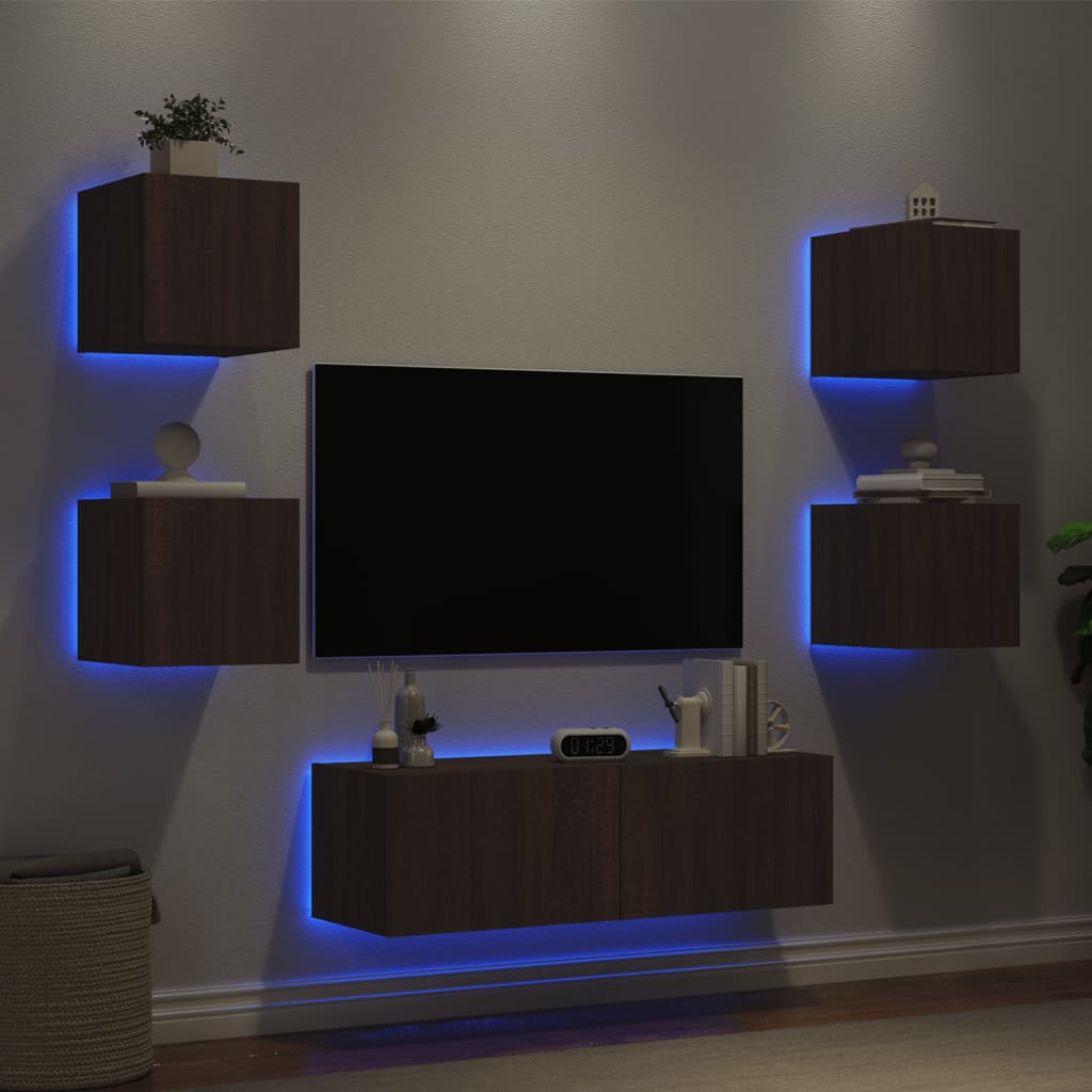 Mobili Tv A Muro 5Pz Con Luci Led