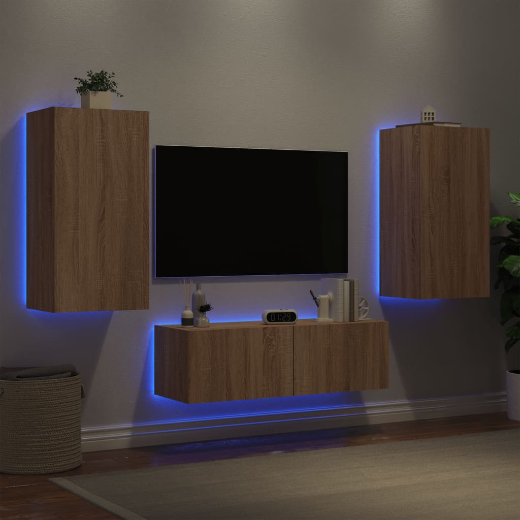 Mobili Tv A Muro 3Pz Con Luci Led