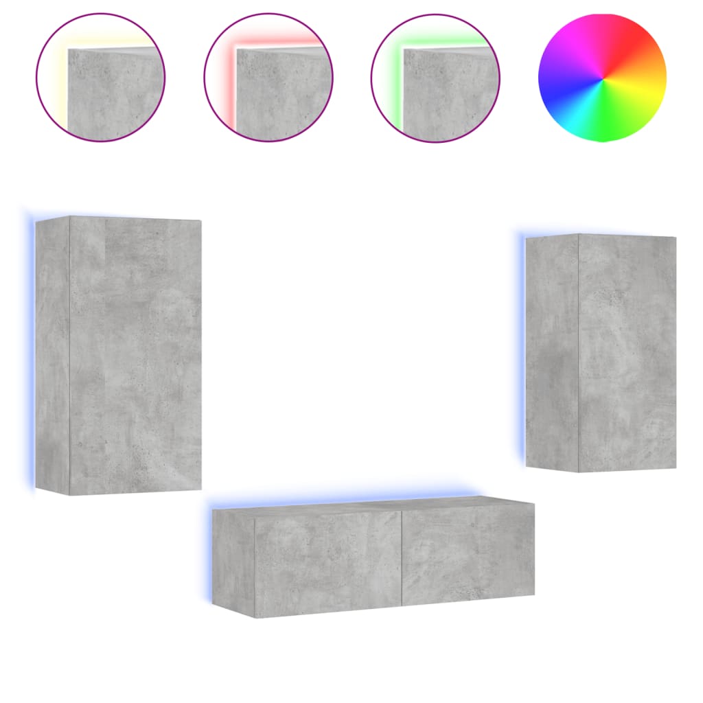 Mobili Tv A Muro 3Pz Con Luci Led