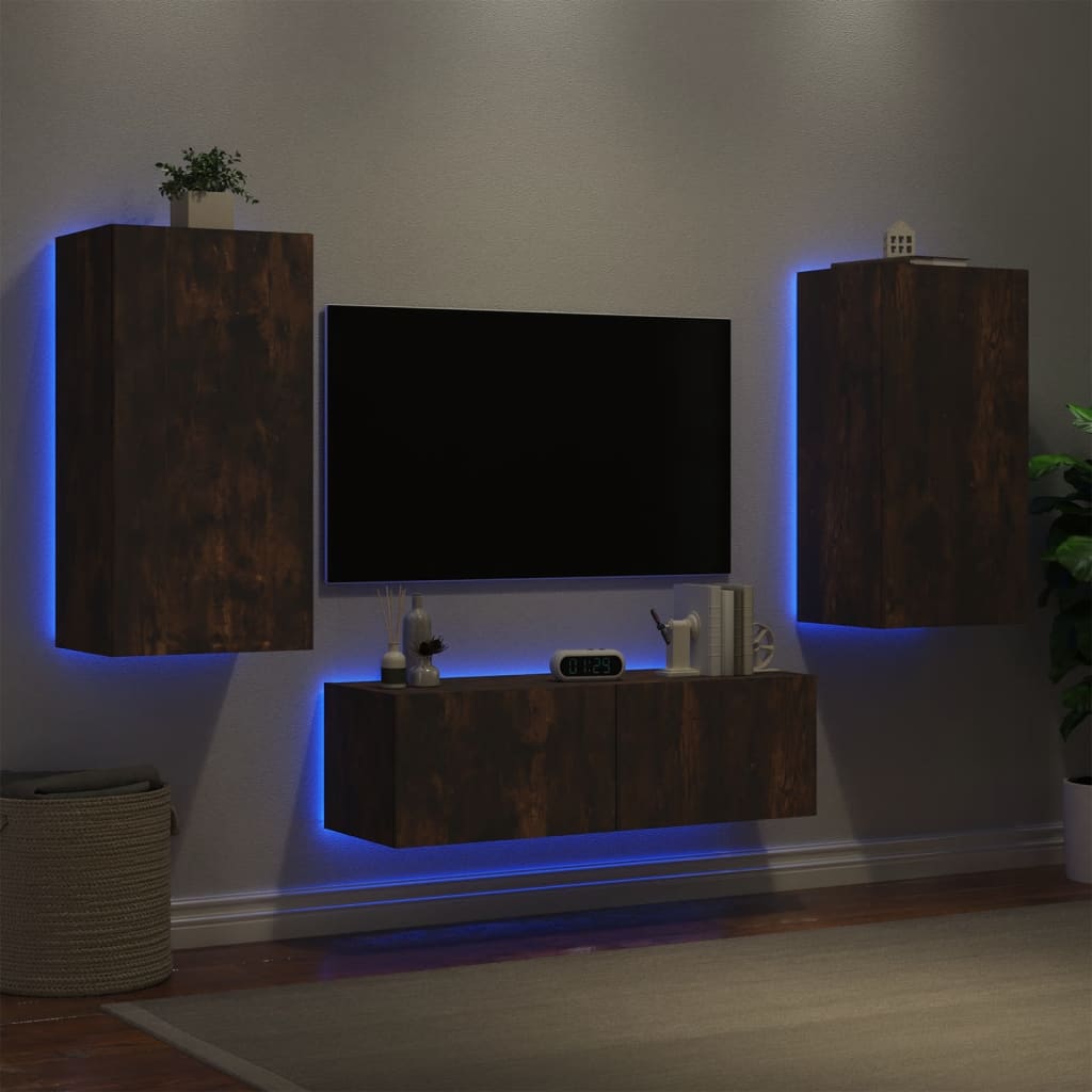 Mobili Tv A Muro 3Pz Con Luci Led