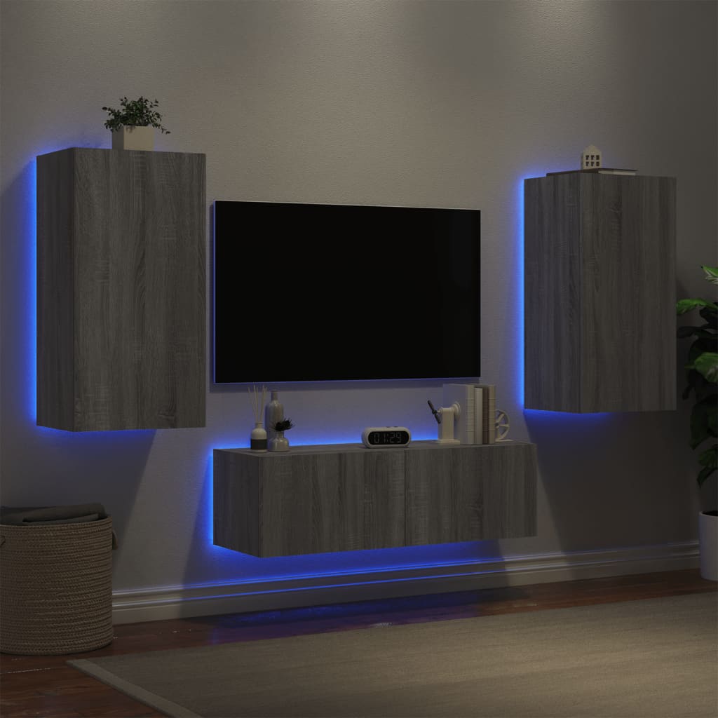 Mobili Tv A Muro 3Pz Con Luci Led