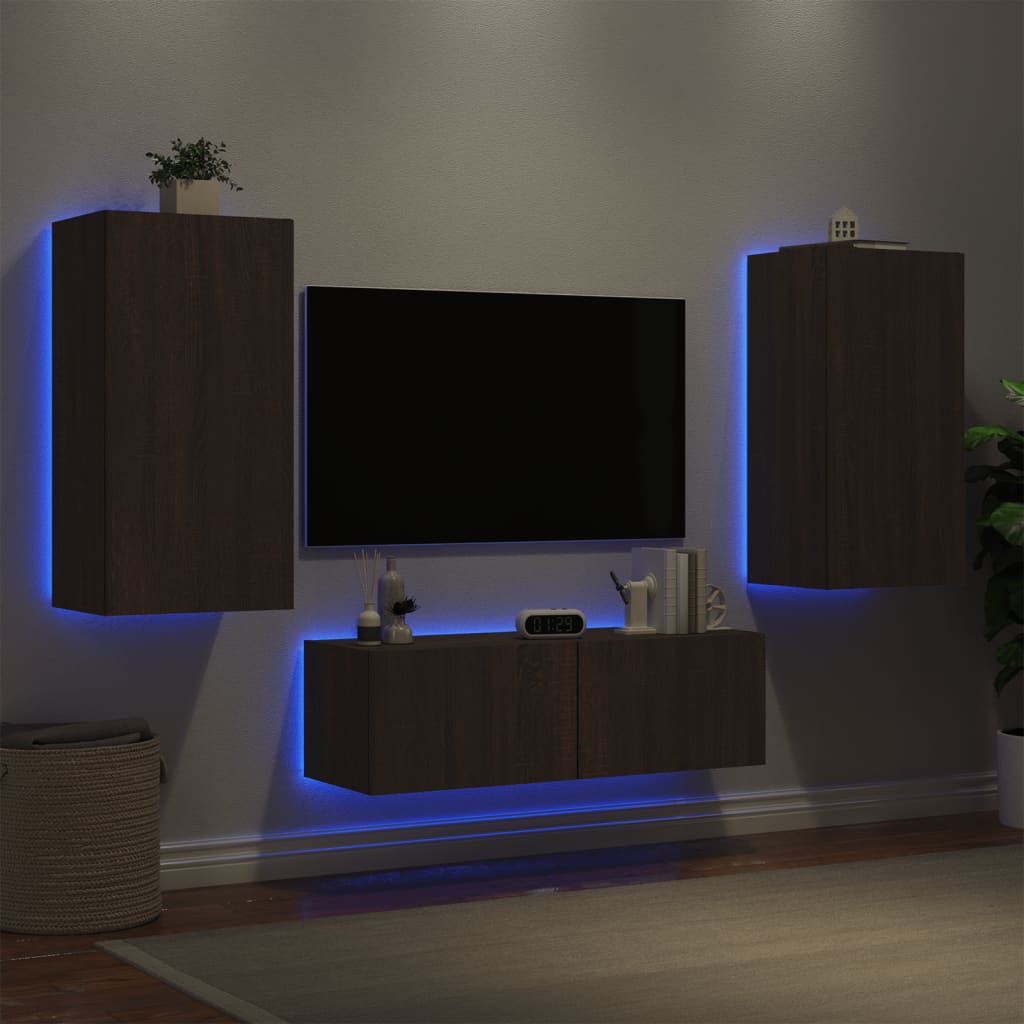 Mobili Tv A Muro 3Pz Con Luci Led