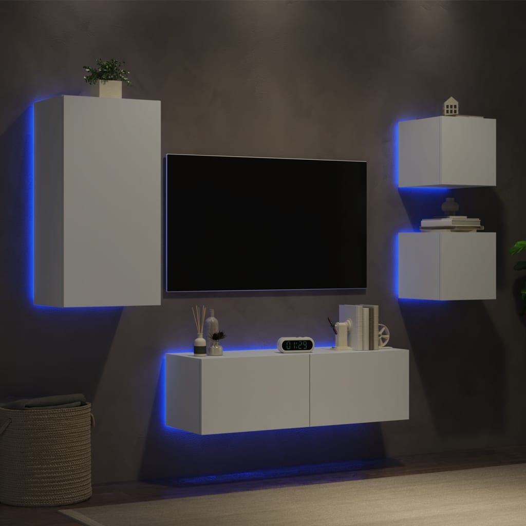 Mobili Tv A Muro 4Pz Con Luci Led