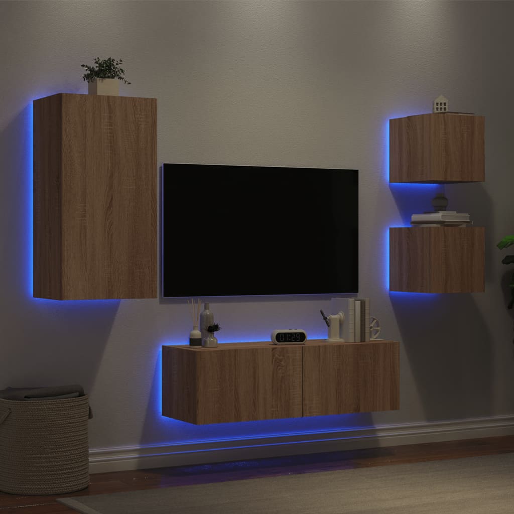 Mobili Tv A Muro 4Pz Con Luci Led