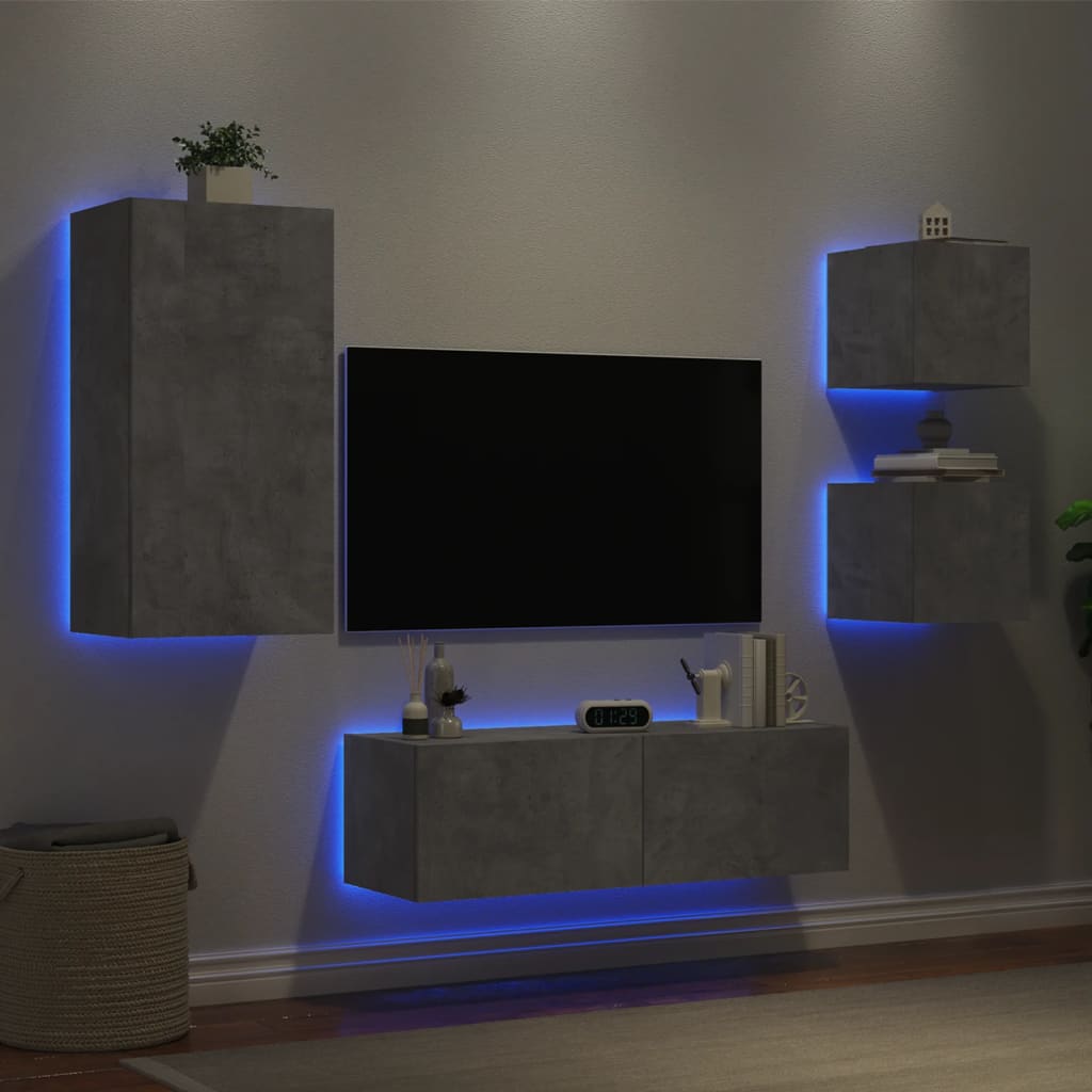 Mobili Tv A Muro 4Pz Con Luci Led