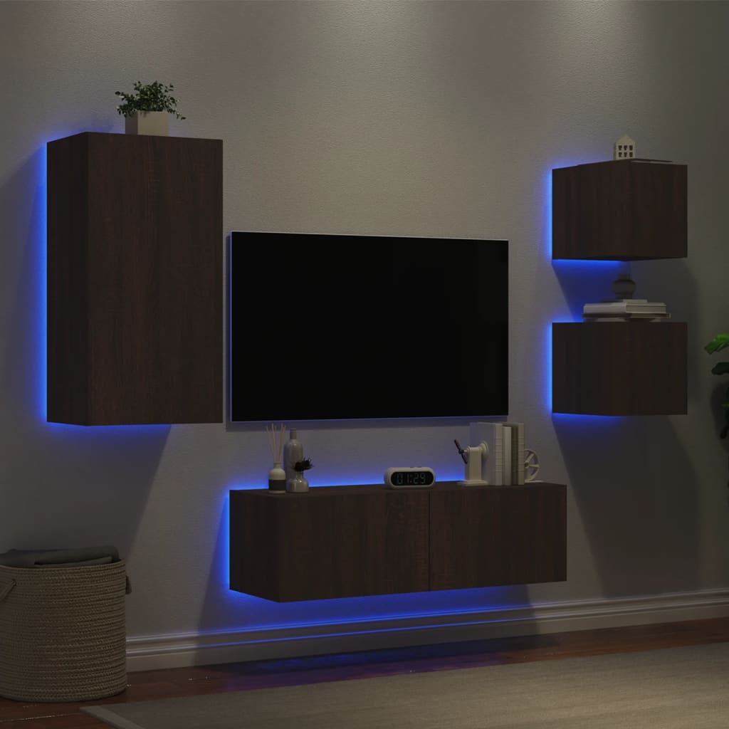 Mobili Tv A Muro 4Pz Con Luci Led