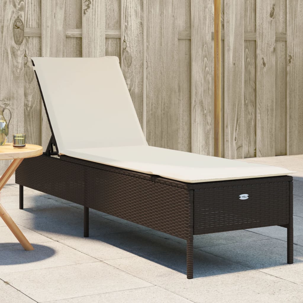 Lettino Prendisole Con Cuscini Beige In Polyrattan