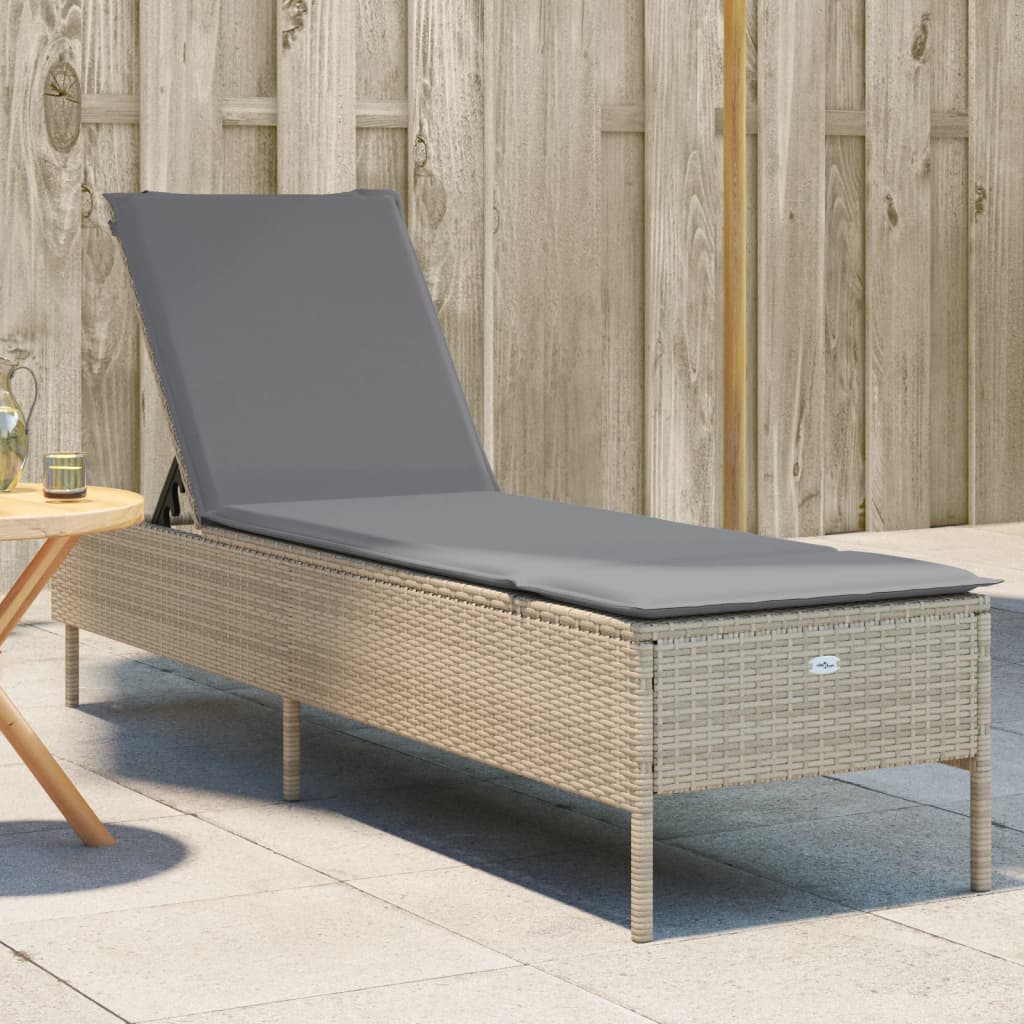 Lettino Prendisole Con Cuscini Beige In Polyrattan
