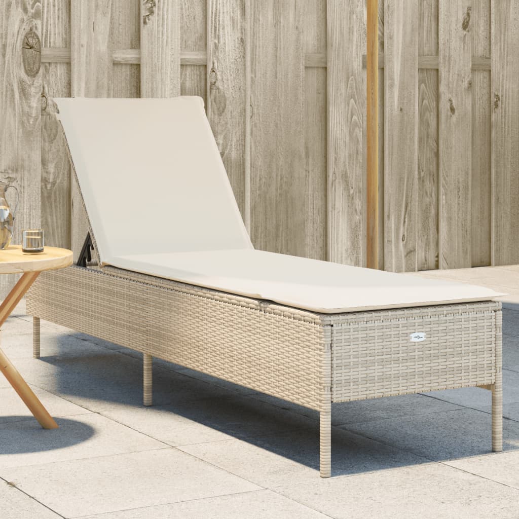 Lettino Prendisole Con Cuscini Beige In Polyrattan