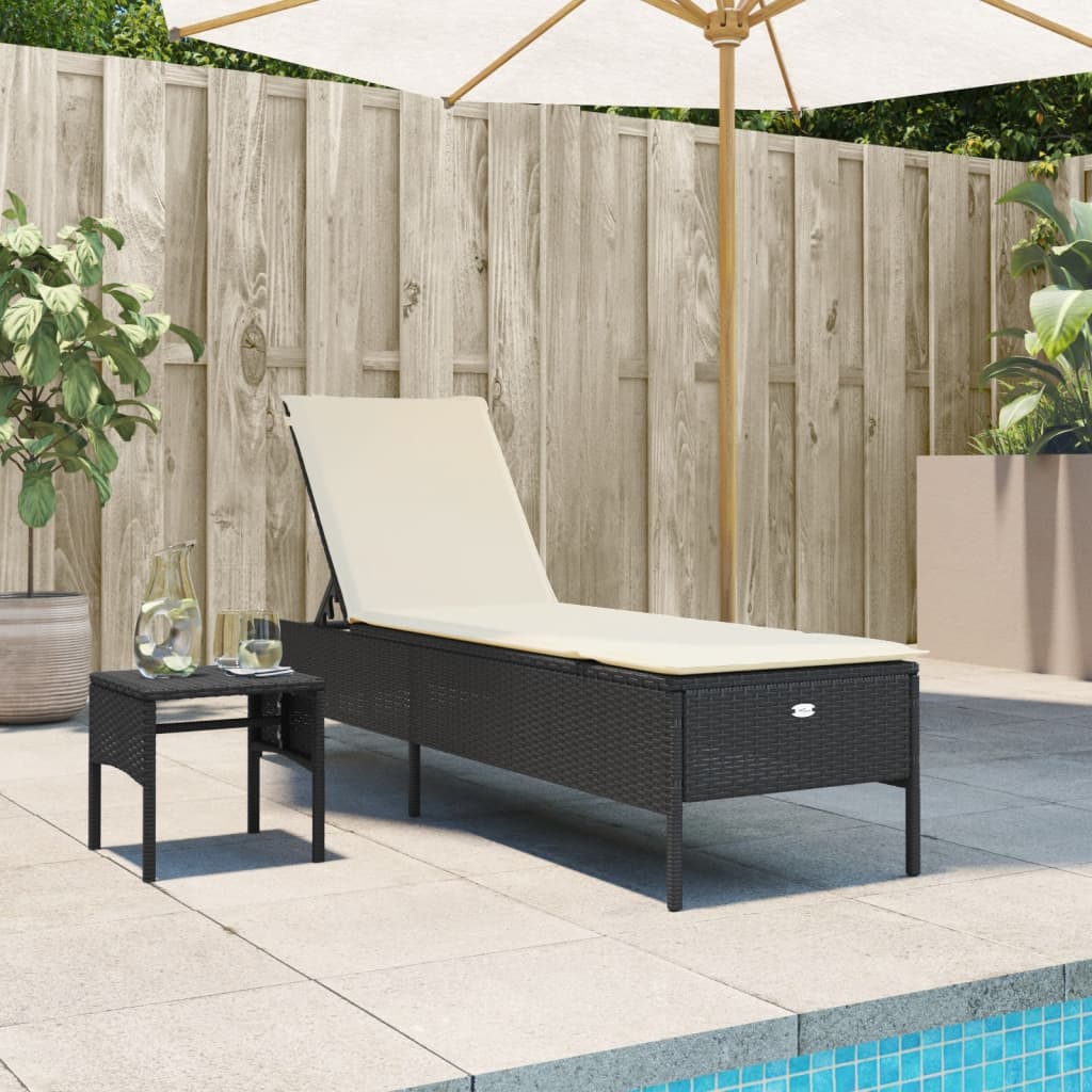 Lettino Prendisole Con Cuscini Beige In Polyrattan