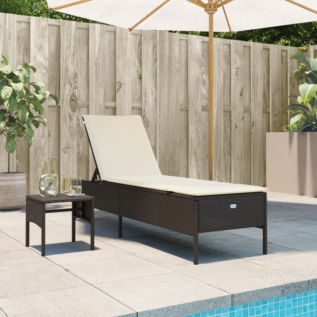 Lettino Prendisole Con Cuscini Beige In Polyrattan