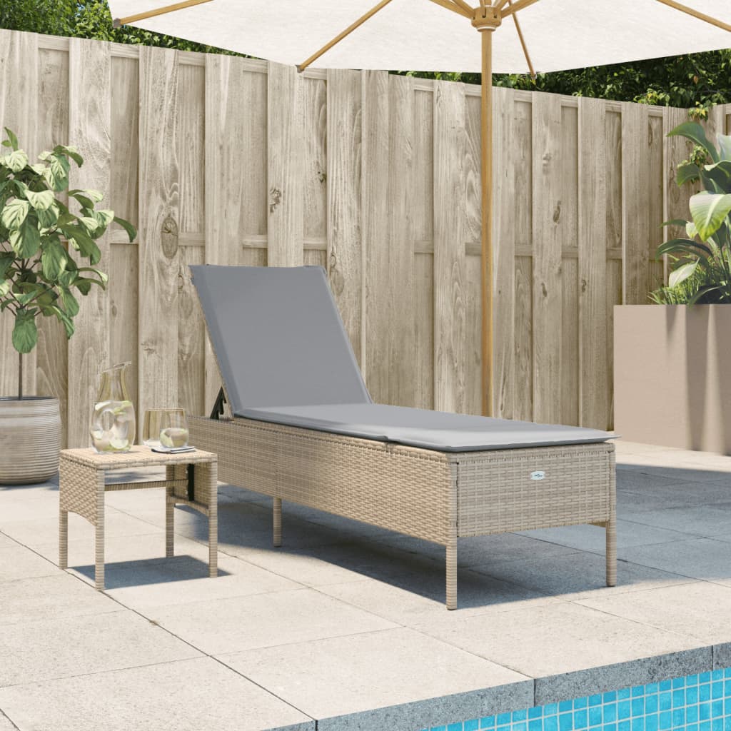Lettino Prendisole Con Cuscini Beige In Polyrattan