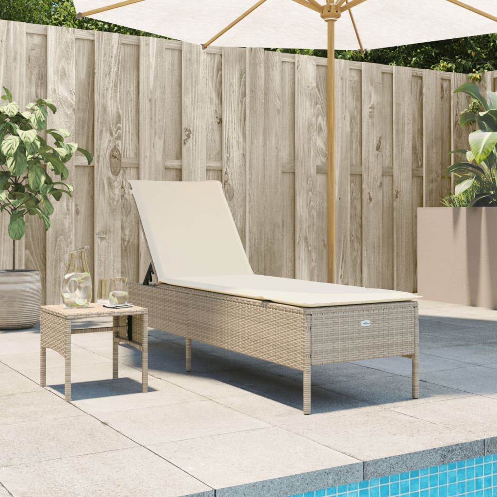 Lettino Prendisole Con Cuscini Beige In Polyrattan