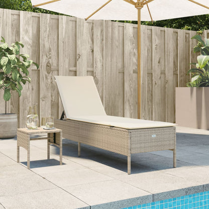 Lettino Prendisole Con Cuscini Beige In Polyrattan