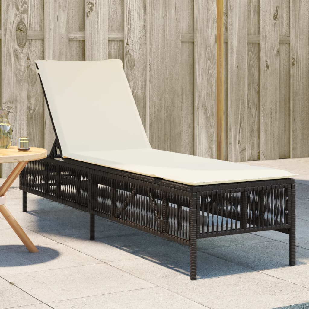 Lettino Prendisole Con Cuscini Beige In Polyrattan