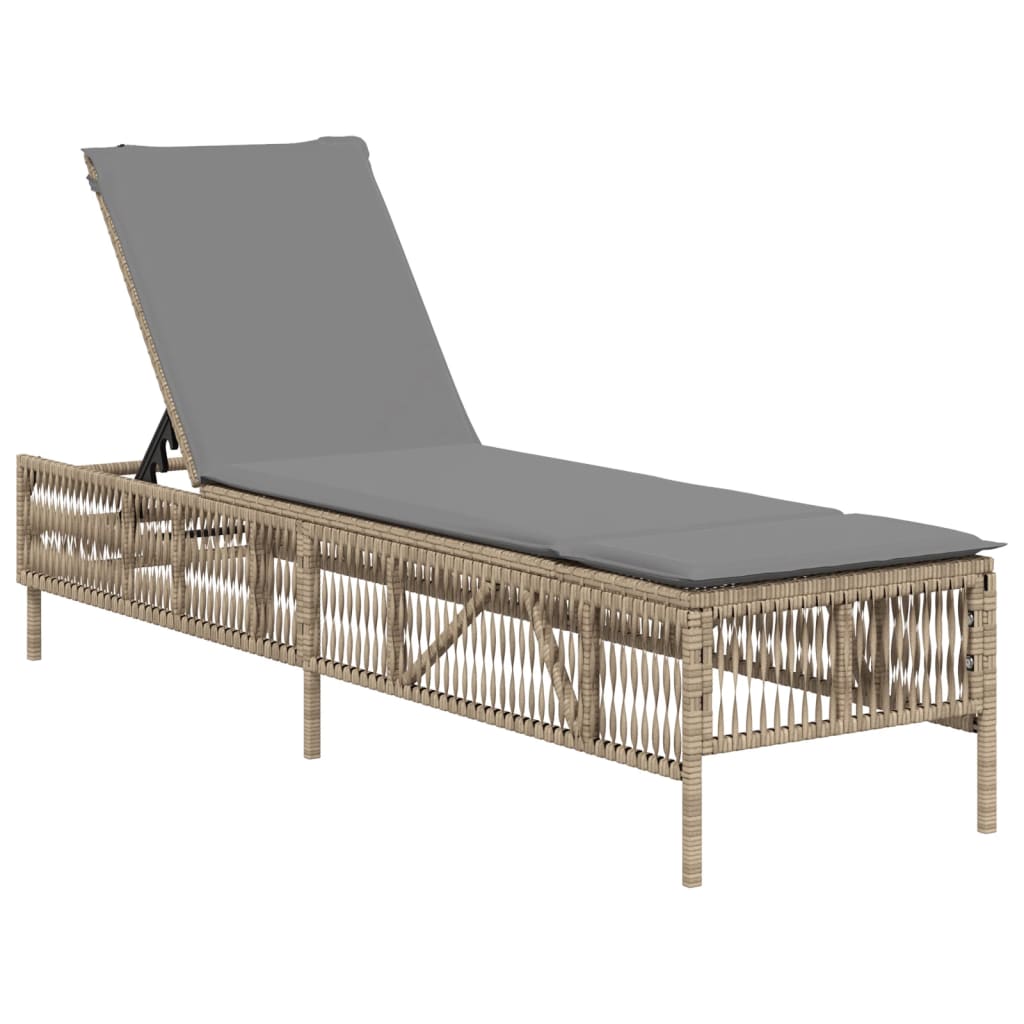Lettino Prendisole Con Cuscini Beige In Polyrattan