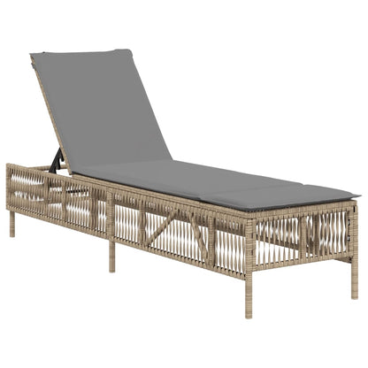 Lettino Prendisole Con Cuscini Beige In Polyrattan