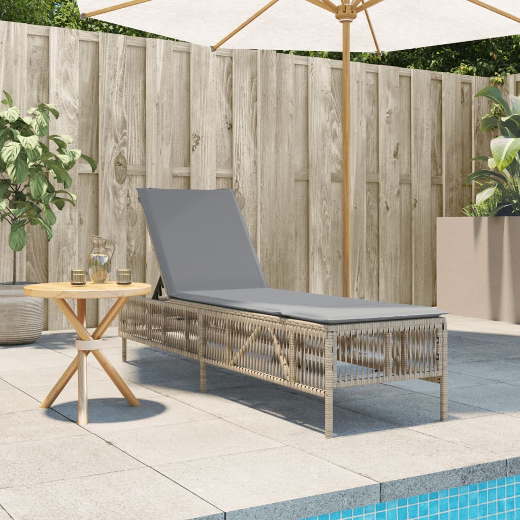 Lettino Prendisole Con Cuscini Beige In Polyrattan