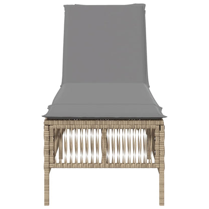 Lettino Prendisole Con Cuscini Beige In Polyrattan