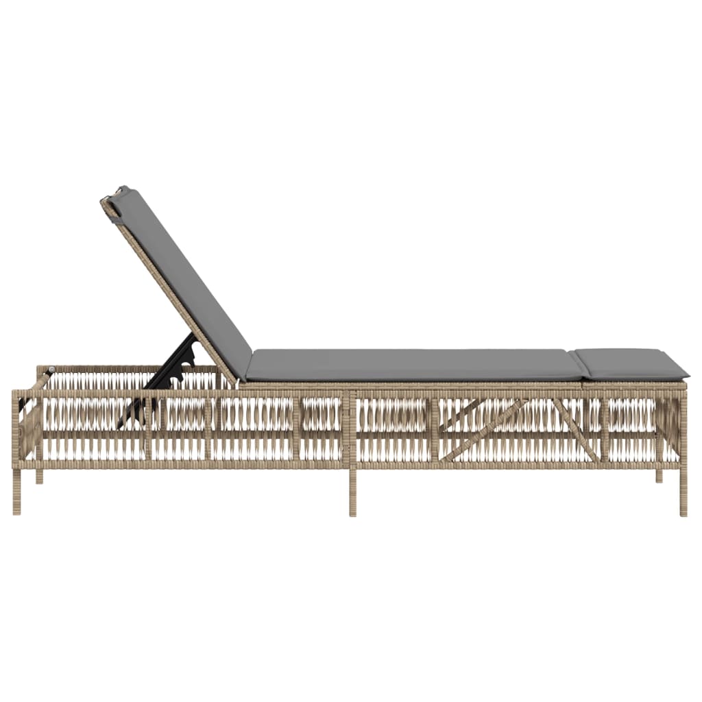 Lettino Prendisole Con Cuscini Beige In Polyrattan