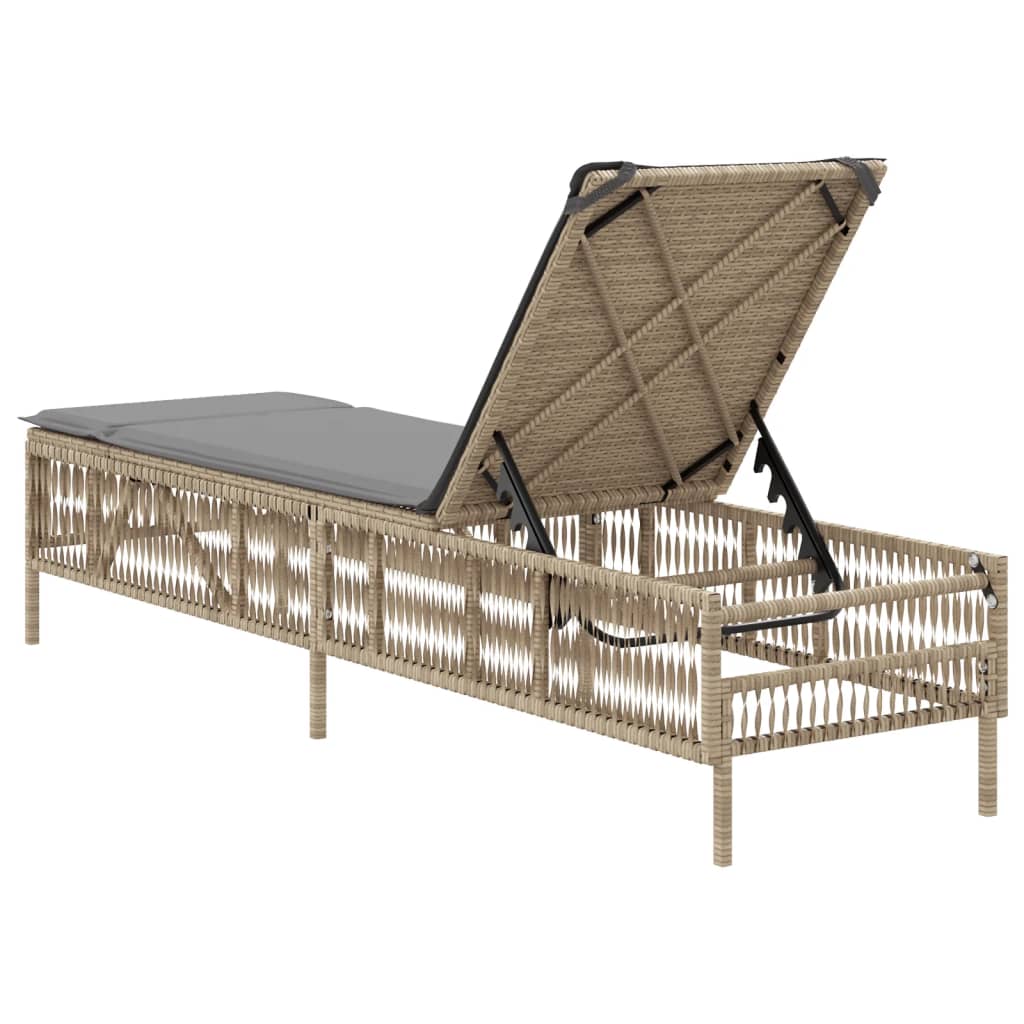 Lettino Prendisole Con Cuscini Beige In Polyrattan