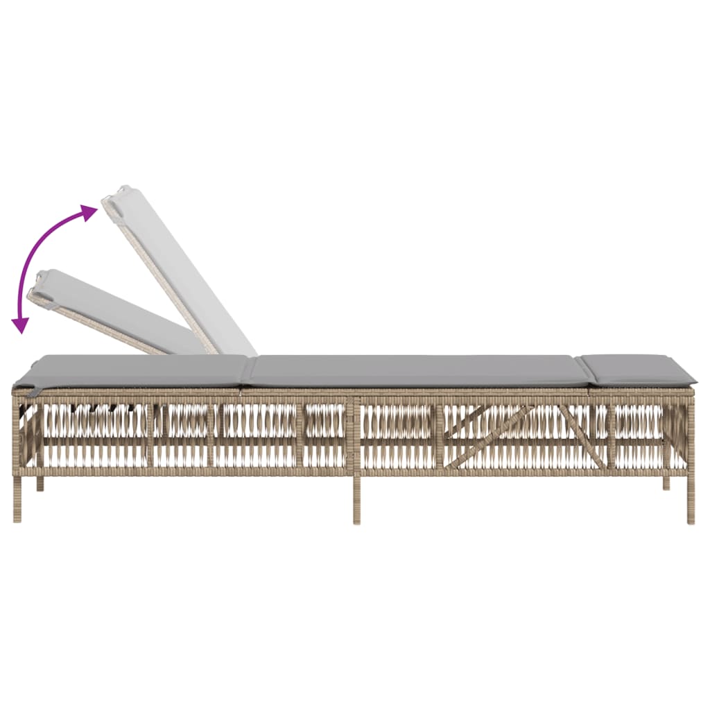 Lettino Prendisole Con Cuscini Beige In Polyrattan