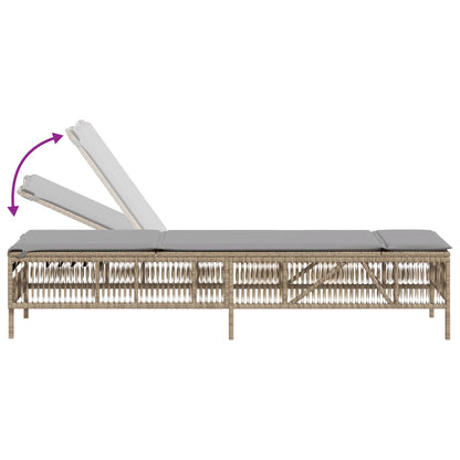 Lettino Prendisole Con Cuscini Beige In Polyrattan