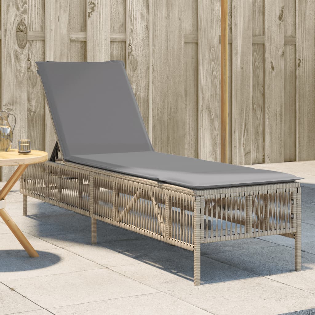 Lettino Prendisole Con Cuscini Beige In Polyrattan