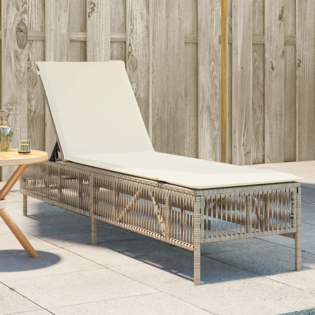Lettino Prendisole Con Cuscini Beige In Polyrattan